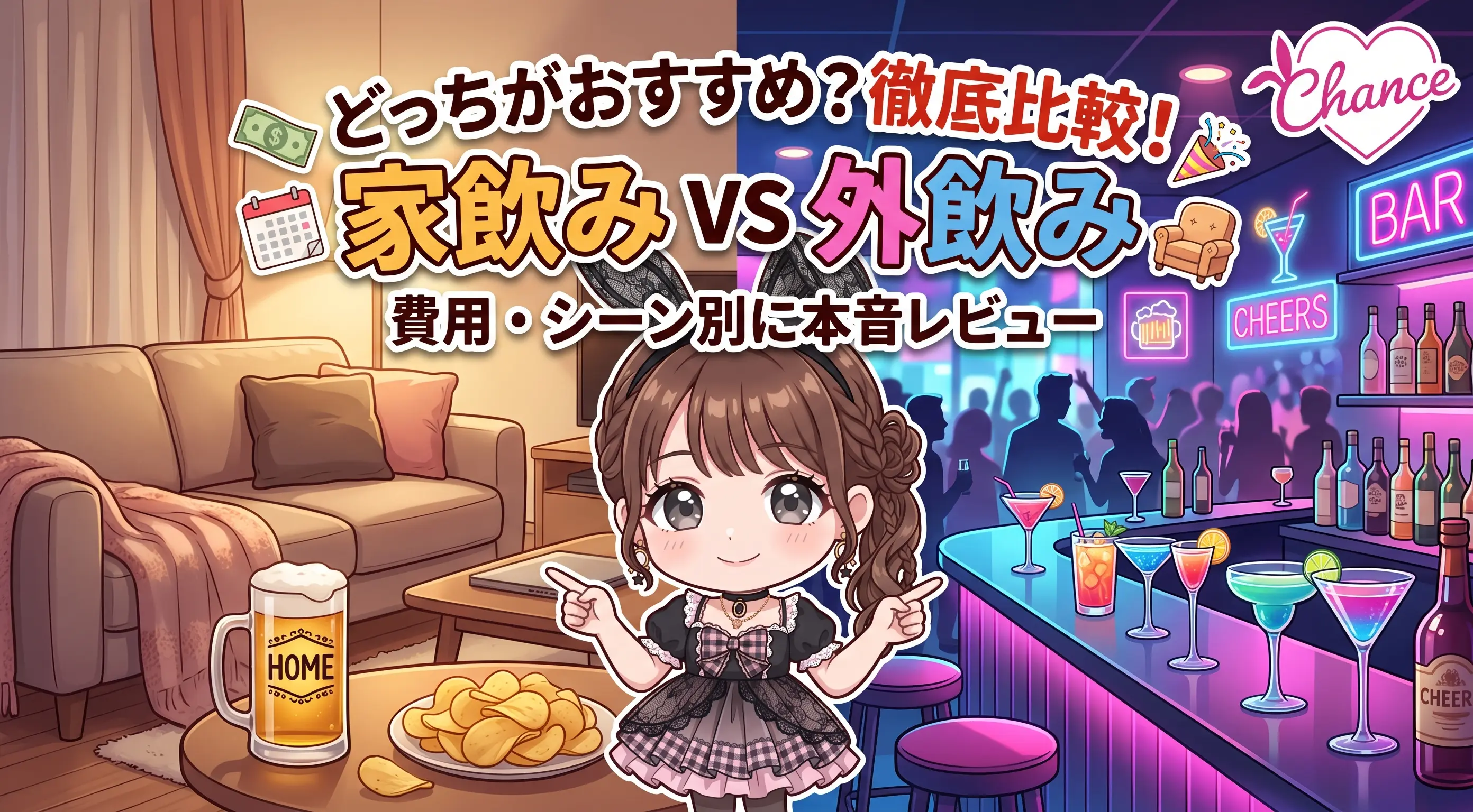 家飲みと外飲みどっちがおすすめ？費用・シーン別に本音比較｜大阪のバニーガールズバー【BAR CHANCE】